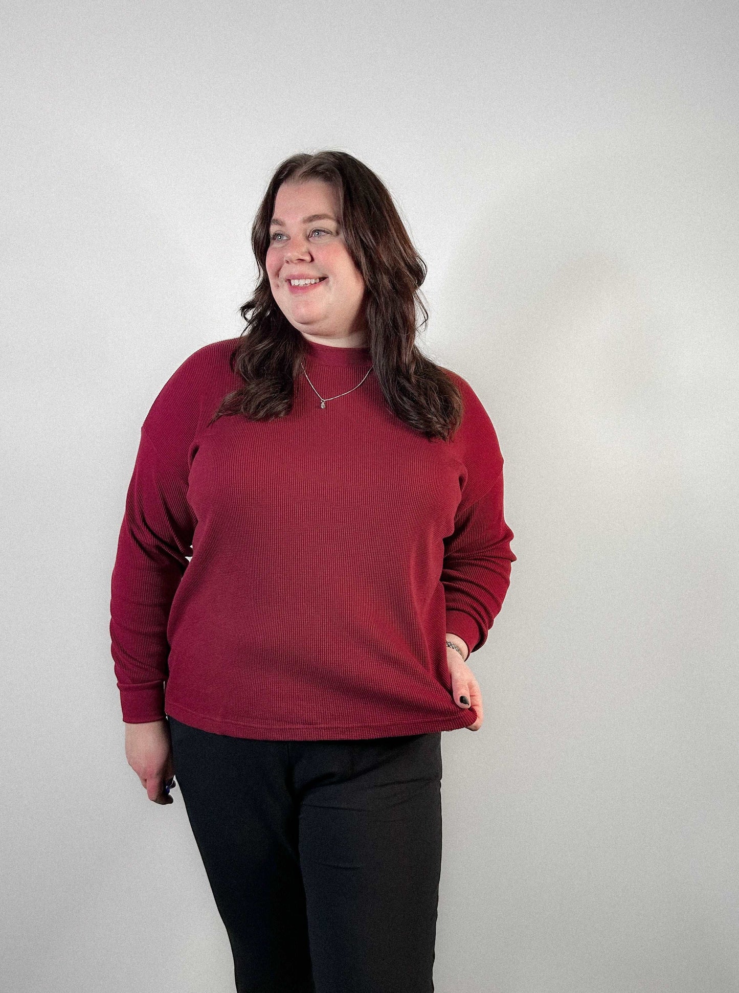 The Waffle Pullover in Cranberry