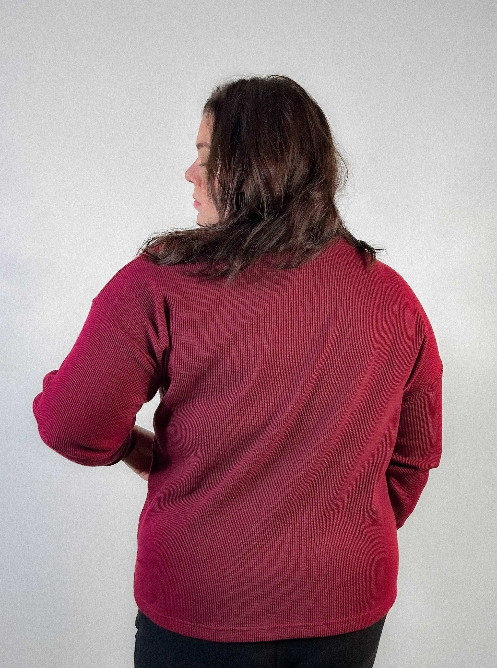 The Waffle Pullover in Cranberry